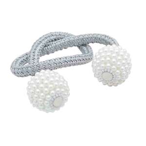 Магнитен държач за завеси с перлено закопчаване, сребърен, 50 cm - Въже за завеси