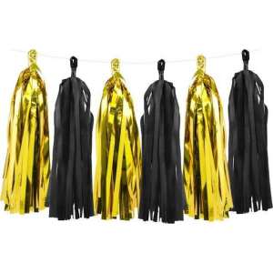 Black and gold tassel garland, 12 pieces, 30 cm each, party decoration - Party Decoration