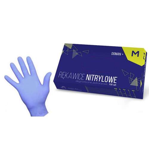 Doman+ eldobható nitril kesztyű, púdermentes, kék 100db/csomag "M"-es méret