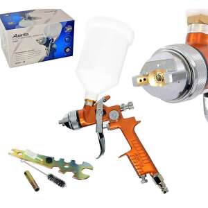 Auarita H-827 HVLP spray gun with 2.5mm nozzle, professional quality, for painting surfaces, comes with a 600ml container, cleaning brush, keys, filter, and packaging - Paint Sprayer and System