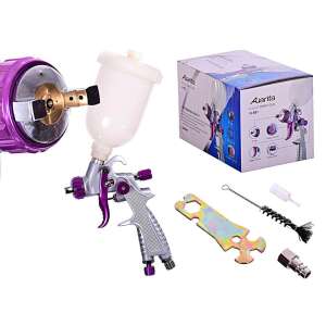 Auarita H-921 Mini HVLP Spray Gun with 0.5mm Nozzle, 250ml Cup, Air Plug, Key, Brush - Paint Sprayer and System