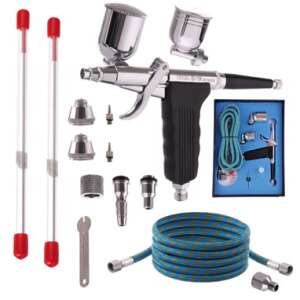 Fengda BD-116K airbrush kit with 0.2, 0.3, and 0.5mm nozzles, hose, and accessories - Paint Sprayer and System
