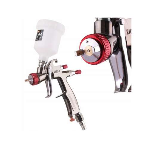 Aeropro R100 LVLP spray gun with 1.2mm nozzle, angled view