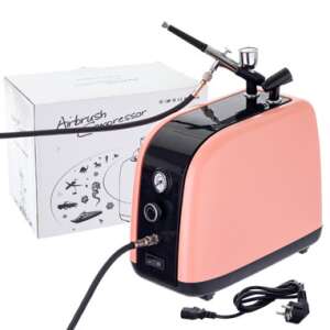Set compresor Airbrush HS-386K roz, cu aerograf, furtun și accesorii - Compresoare
