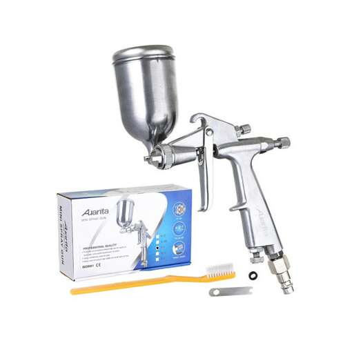 Aarita Mini Spray Gun 0.5mm, professional quality, side feed, metal spray gun with cleaning brush and wrench
