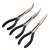Set of 3 long nose pliers with black and blue handles, angled jaws