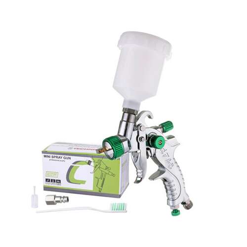 TECHNIC H-602P mini spray gun with 0.8mm nozzle, professional quality, for touch-ups and small areas, includes accessories