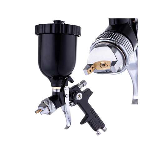 HVLP spray gun with 1.7mm nozzle and 600ml tank, black