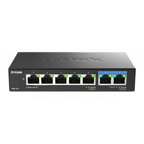 D-link комутатор 5x1000mbps + 2x2,5gbps multi-gigabit метален корпус за настолни компютри, dms-107/e DMS-107/E 94225650