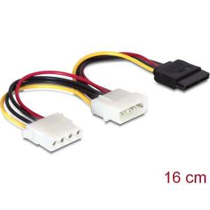 Cablu de alimentare SATA Delock, 15pin SATA la 4pin mascul + 4pin feminin, 16cm - Cabluri de alimentare