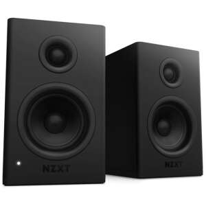 NZXT Relay Gaming Speakers, black, 3 inch, 80 watt, front view - Audio