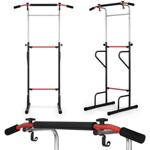 Neo-Sport freestanding pull-up bar with dip station, adjustable height, black and red