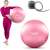 Woman holding a pink Neo Sport exercise ball with pump