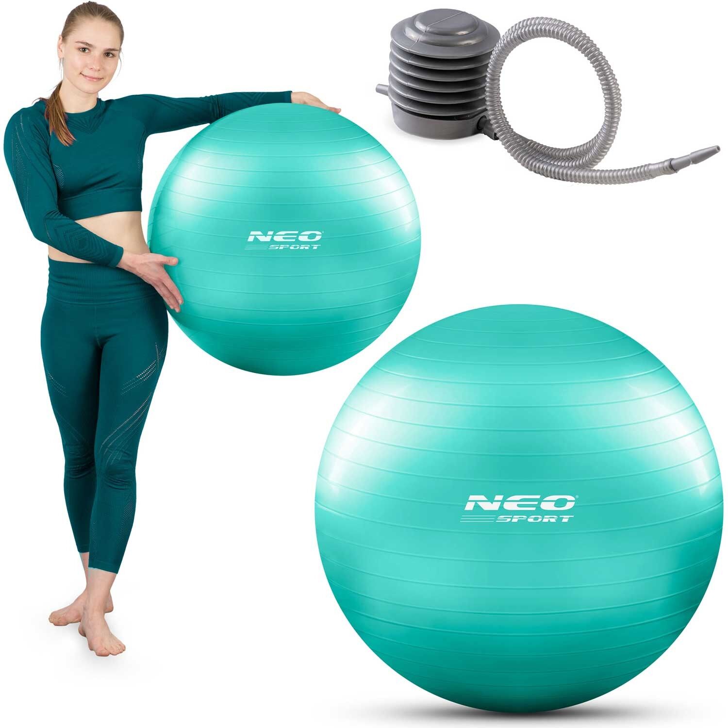NeoSport Gimnasztikai Fitnesz labda, pumpával, 65 cm - Türkizkék