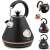 Berdsen electric kettle with thermometer, black with rose gold accents, showing different angles and usage examples