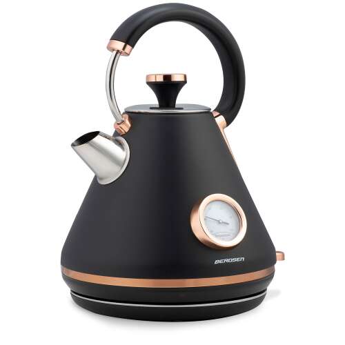 Berdsen electric kettle with thermometer, black with rose gold accents