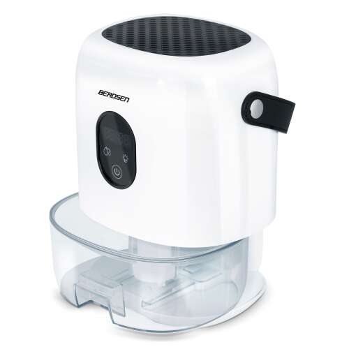 Berdsen BR-10B dehumidifier, white, with handle, showing the water tank