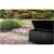 Black garden storage box in a garden setting