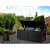 Black garden storage box with garden tools and cushions inside