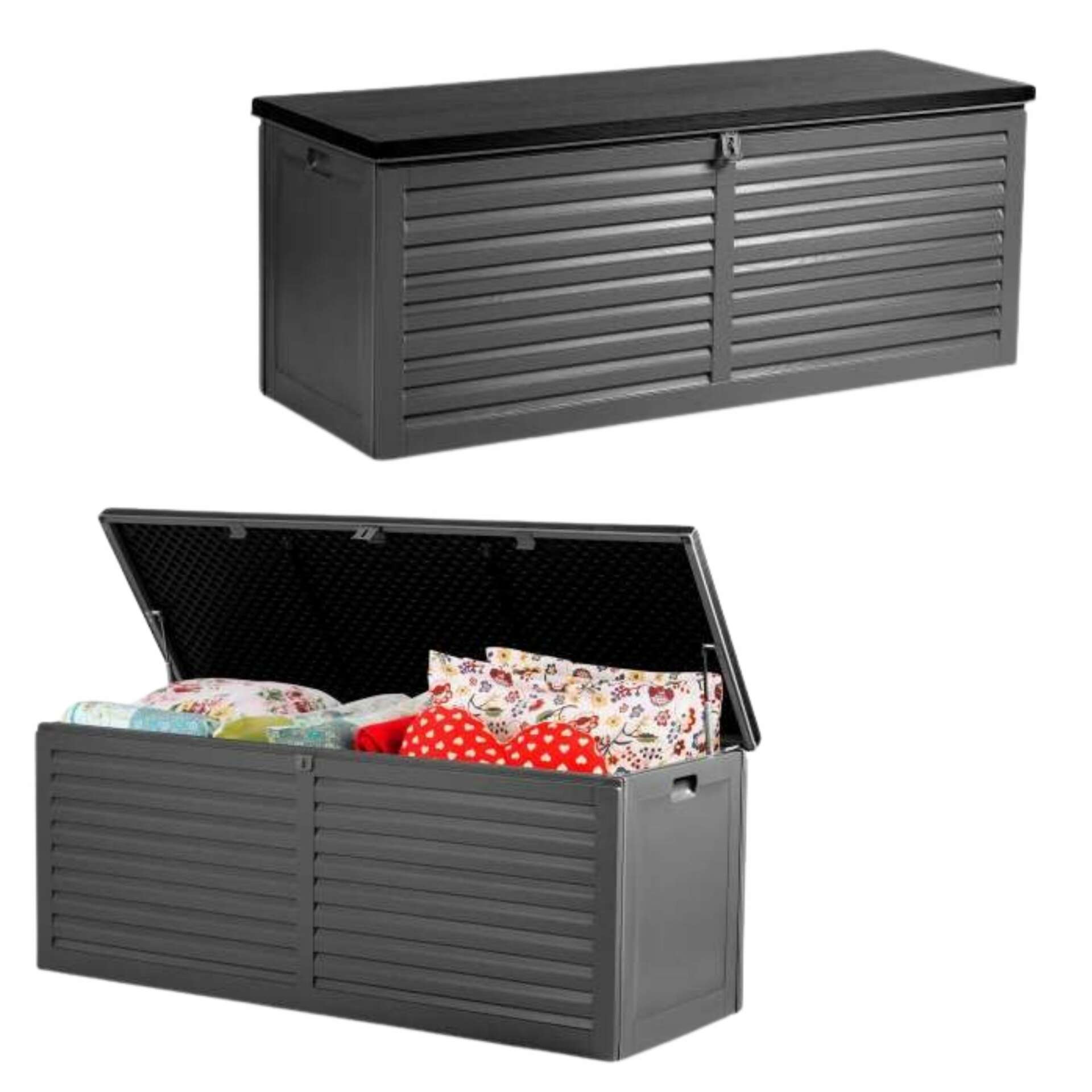 Plonos Kerti tároló láda, 390l, 200kg, 143x57x53,5cm - Fekete, Szürke