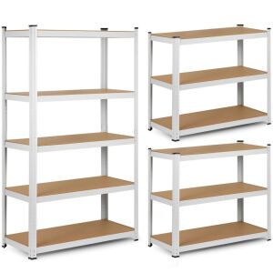 Metalni regalni sustav Humberg, 150x75x30cm, prikazuje pune i polu konfiguracije - Humberg