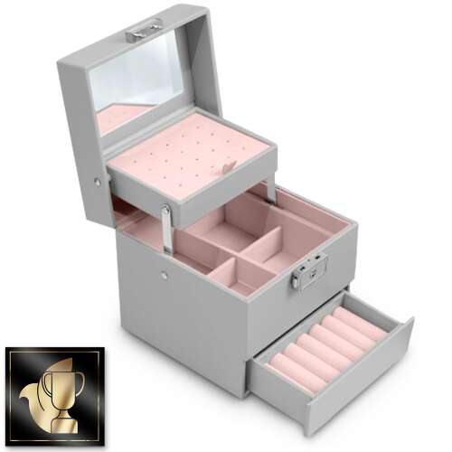 Massido Ékszeres doboz tükörrel - Szürke, Rózsaszín