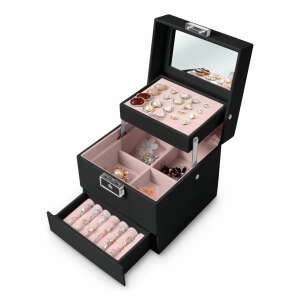 Massido Ékszeres doboz tükörrel - Fekete, Rózsaszín 