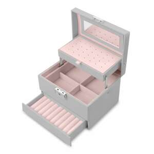 Massido Ékszeres doboz tükörrel - Szürke, Rózsaszín 