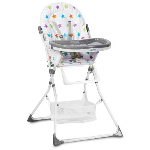 Ricokids ELDO high chair, white and grey with stars, with a storage basket
