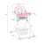 Ricokids Eldo krzesełko do karmienia z wzorem ciasteczek, różową tacką, białą ramą i koszem do przechowywania, wymiary