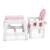 Ricokids Sinco 5-in-1 pink high chair with table, side view