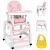 Ricokids Sinco 5-in-1 Pink High Chair with Table and Bib, angled view