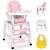 Ricokids Sinco 5-in-1 pink high chair with table, chair, and bib