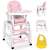Ricokids Sinco 5-in-1 pink high chair with table, chair, and bib