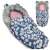 Ricokids stroller sleeping bag with flamingo print, blue color, showing the full length and the hood