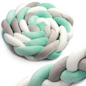 Ricokids 2m crib bumper in mint and grey, braided design, soft and safe for babies - Home Textile