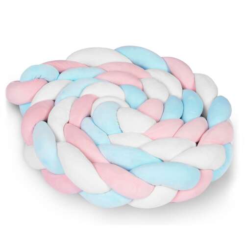 Ricokids braided crib bumper, blue, pink, and white