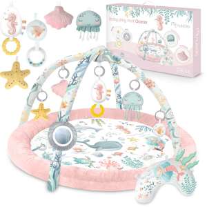 Nukido Ocean Interactive Baby Play Mat with Hanging Toys and Pillow - Pink - Baby Gyms & Play Mat and Foam Puzzle