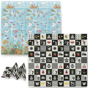 Nukido Сгъваема подложка от пяна с цифри и океански дизайн, 200x180x1cm, цветна, двустранна - Бебе & Малко дете