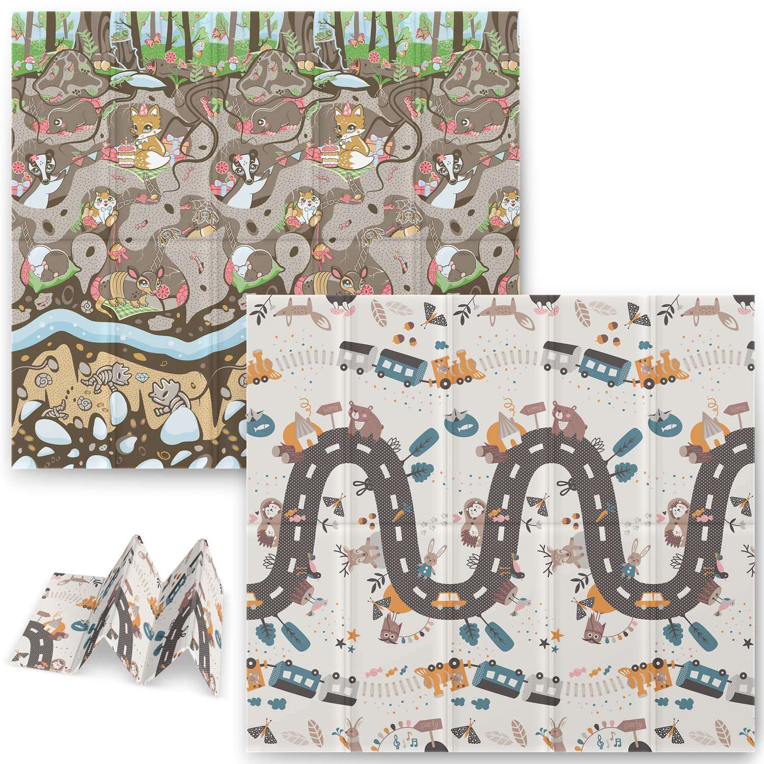 Nukido Összecsukható habszivacs 200x180x1cm - Föld, Vonat