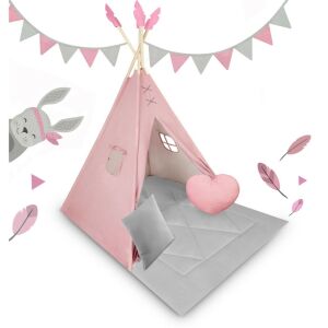 Nukido Pink and Grey Indian Tipi Tent with Mat and Pillows - Teepee