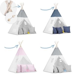 Collage of Nukido Tipi tents with stabilizer detail - Teepee