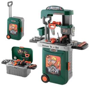 Ricokids Atelier pentru copii 3 în 1 cu valiză și banc de lucru - Verde - Ricokids Bricolaj