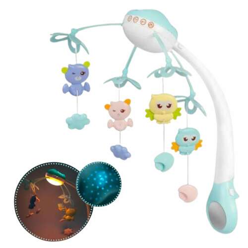 Ricokids kék kiságyforgó projektorral és lógó állatos játékokkal