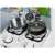Ricokids play kitchen utensils set, 5 pieces, includes pot, pan, ladle, spatula, and strainer, shown in a play kitchen