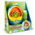 Bubble Fun Mini Bubble Machine, blue and yellow bubble blower with bubble solution bottle, packaging