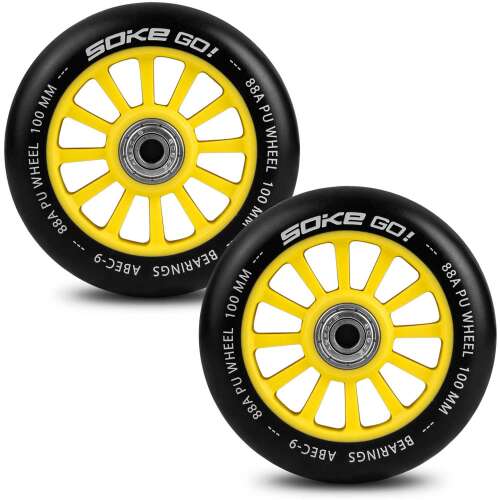 Soke Go! 100 mm gelbe Scooter-Räder mit ABEC-9 Lagern, 2er Pack