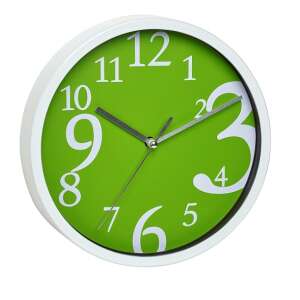 Зелен стенен часовник с бели цифри и бяла рамка - Декорация