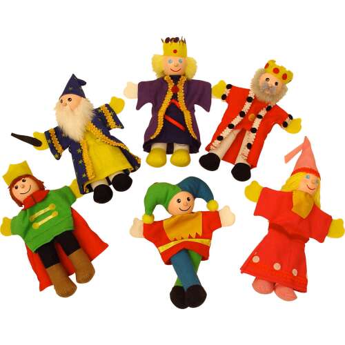 Sleeping Beauty finger puppet set, includes king, queen, princess, wizard, prince, jester, great for storytelling and imaginative play