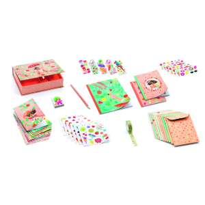 Комплект за канцеларски материали Djeco Моята канцелария Мария с цветни канцеларски материали, тетрадки, пликове, стикери и много други - Комплект канцеларски материали